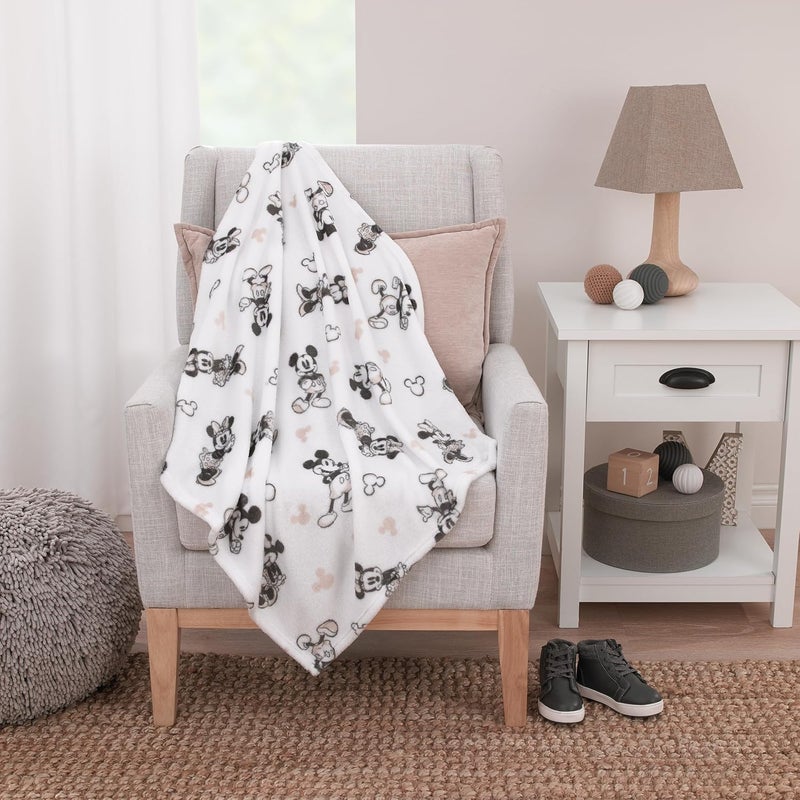NoJo Disney Mickey and Minnie Mouse Black and White Super Soft Baby Blanket - Image 4